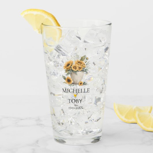 Personalisierte Blumenblume Hochzeit Glas (Vorderseite Ice)