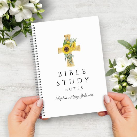 Personalisierte Blumenblumen Religiöses Kreuz Notizblock