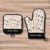 Personalisierte Blumenblüte, grönes Skript farbenf Ofenhandschuh & Topflappen-Set
