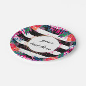 personalisierte Blumenbündel und schwarz gestreift Pappteller (Schrägansicht)