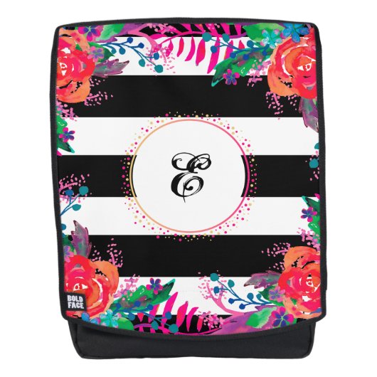 personalisierte Blumenbündel und schwarz gestreift Rucksack (Vorderseite)