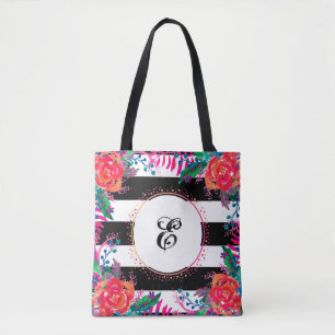 personalisierte Blumenbündel und schwarz gestreift Tasche