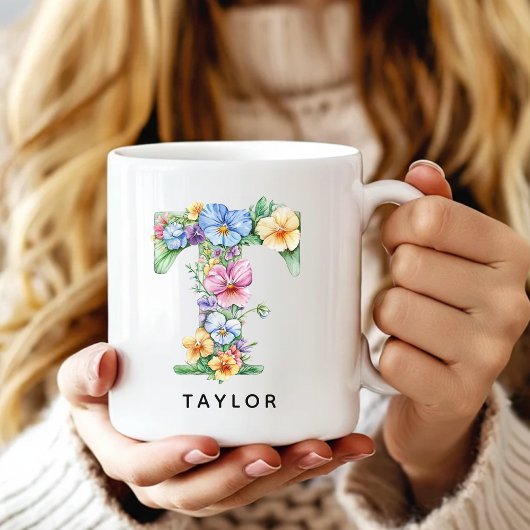 Personalisierte Blumeneninitialen-Tasse als Gesche Kaffeetasse