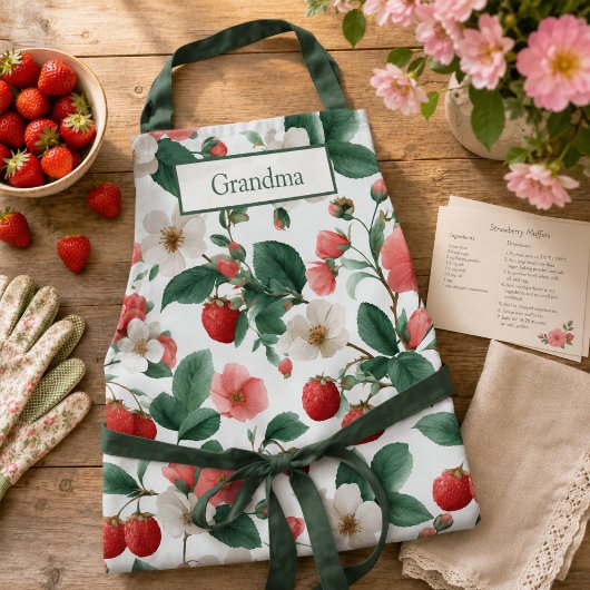 Personalisierte Blumenerdbeere Cottagecore Schürze