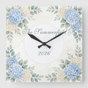 Personalisierte Blumengirlande-Uhr Aquarell  Quadratische Wanduhr