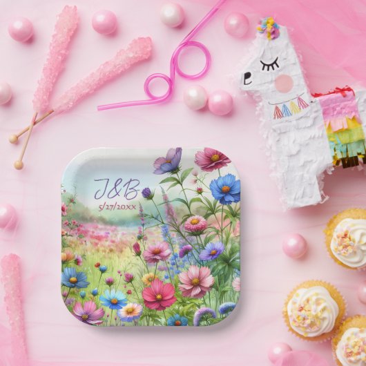 Personalisierte Blumenhochzeit Personalisiert Pappteller (Party)