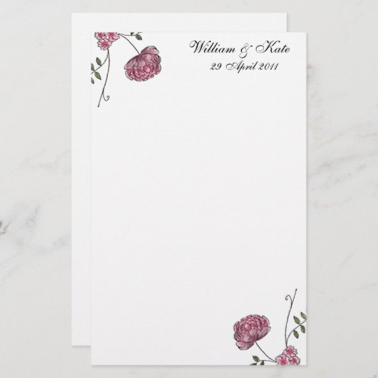 Personalisierte Blumenhochzeitkunde Briefpapier (Vorne/Hinten)