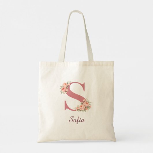 Personalisierte Blumeninitial-Tasche mit Buchstabe Tragetasche (Rückseite)