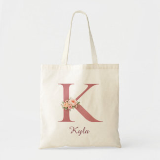 Personalisierte Blumeninitiale K Tote Bag Tragetasche