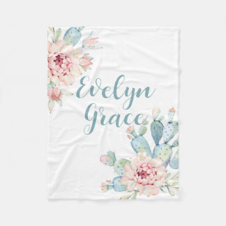 Personalisierte Blumenkaktus Babyblanket, Sukkulen Fleecedecke