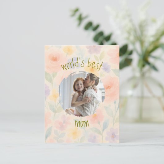 Personalisierte Blumenkarte "Die beste Mama der We Postkarte (Stehend Vorderseite)