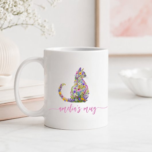 Personalisierte Blumenkatze Kitty Kaffeetasse