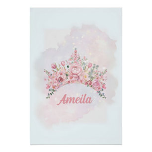 Personalisierte Blumenkrone, Kinderzimmer-Kunst Poster