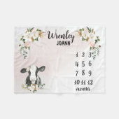 Personalisierte Blumenkuh Monatlicher Meilenstein Fleecedecke (Vorderseite (Horizontal))