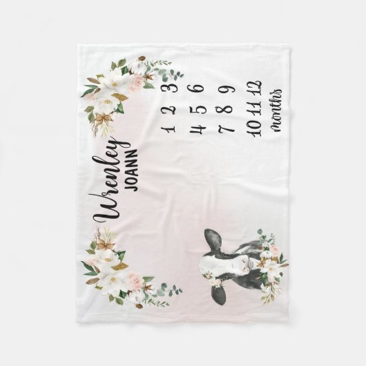 Personalisierte Blumenkuh Monatlicher Meilenstein Fleecedecke (Vorderseite)