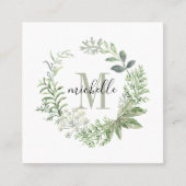Personalisierte Blumenmonogramm-Blätter für Grünwä Quadratische Visitenkarte (Vorderseite)