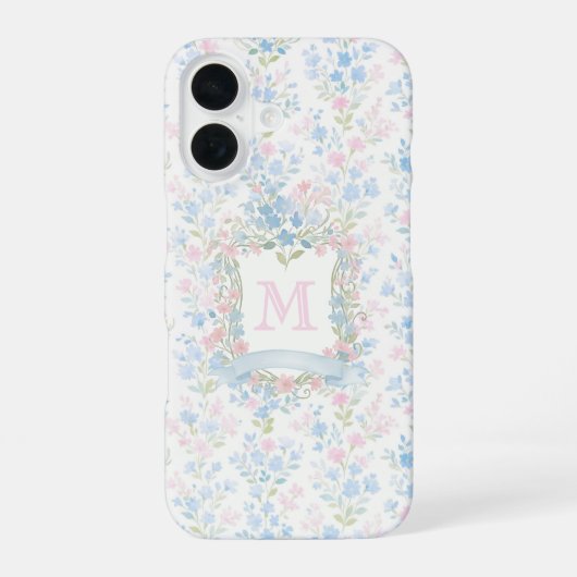 Personalisierte Blumenmonogramm-Handyhülle iPhone 16 Hülle (Rückseite)