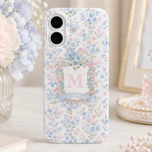 Personalisierte Blumenmonogramm-Handyhülle iPhone 16 Hülle