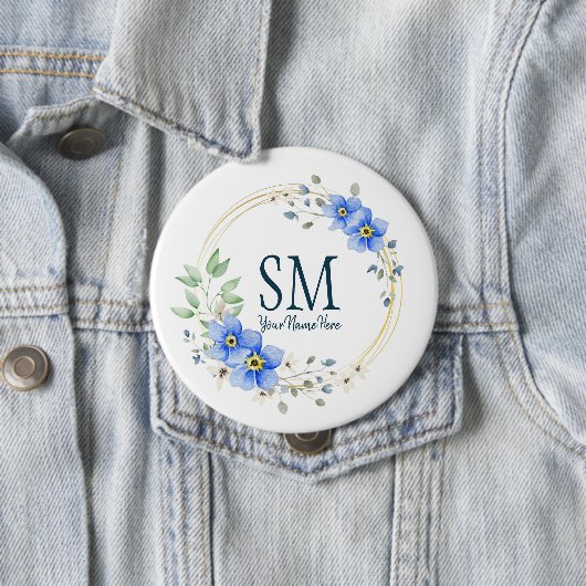 Personalisierte Blumenmonogramm Wildblumen Button (Beispiel)