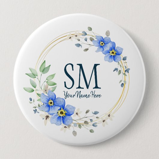 Personalisierte Blumenmonogramm Wildblumen Button (Vorderseite)