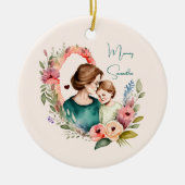 Personalisierte Blumenmutter und Tochter Son Keramik Ornament (Vorne)