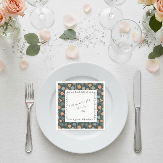 Personalisierte Blumenrand-Liebensnotiz-Serviette  Serviette
