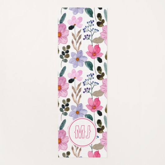 Personalisierte Blumenrosa-Skriptinitialen Yogamatte (Vorderseite)
