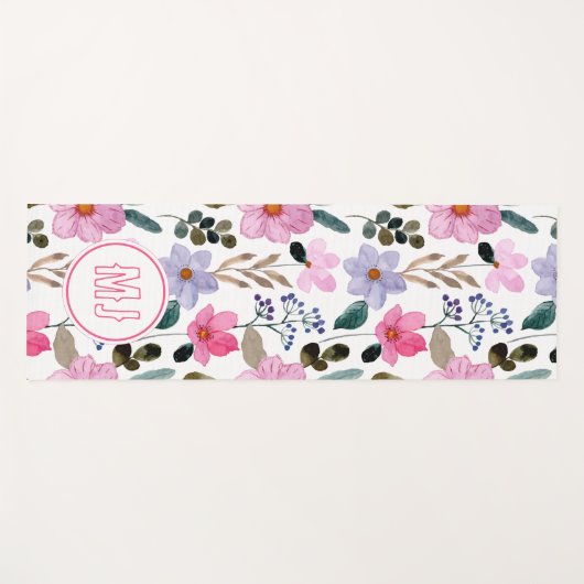 Personalisierte Blumenrosa-Skriptinitialen Yogamatte (Vorderseite (Horizontal))