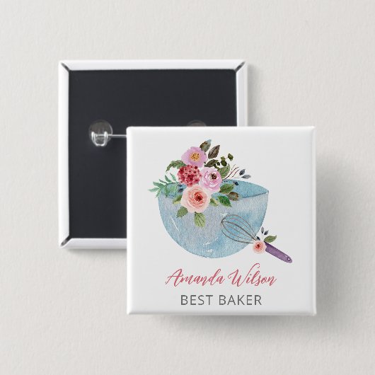 Personalisierte Blumenschale und Whisker Bakers Button (Vorne & Hinten)