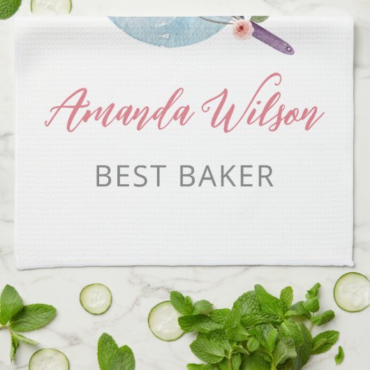 Personalisierte Blumenschale und Whisker Bakers Geschirrtuch (Gefaltet)