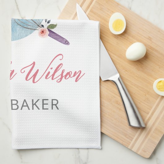 Personalisierte Blumenschale und Whisker Bakers Geschirrtuch (Viertel Falte)