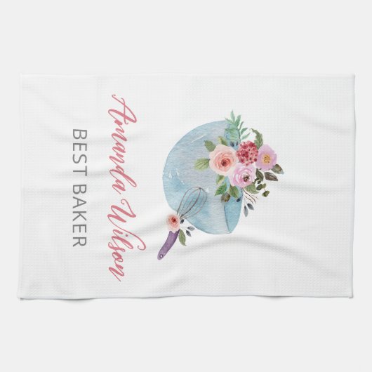 Personalisierte Blumenschale und Whisker Bakers Geschirrtuch (Horizontal)