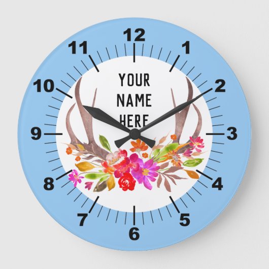 Personalisierte Blumenschraube Große Wanduhr (Vorderseite)