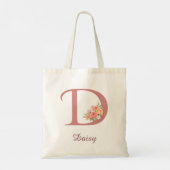 Personalisierte Blumenschrift D Monogramm-Tasche Tragetasche (Rückseite)