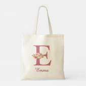 Personalisierte Blumenschrift E Monogramm-Tasche Tragetasche (Rückseite)
