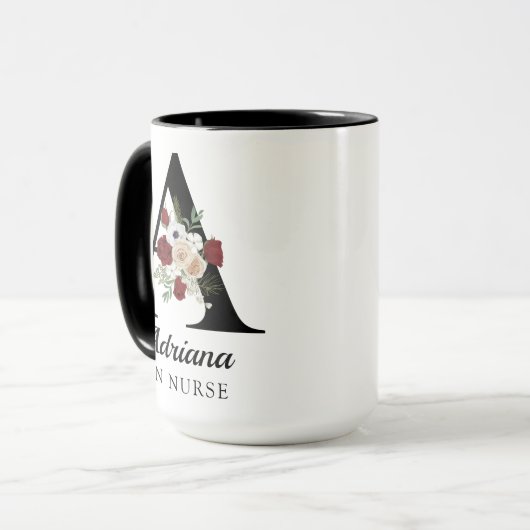 Personalisierte Blumenschriftzug-Tasse als Geschen Tasse (Vorderseite Links)