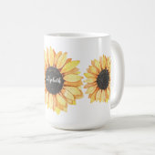 Personalisierte Blumensonnenblume Mit Monogramm Kaffeetasse (VorderseiteRechts)
