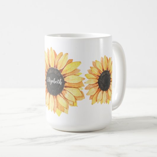 Personalisierte Blumensonnenblume Mit Monogramm Kaffeetasse (VorderseiteRechts)