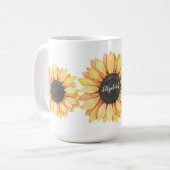 Personalisierte Blumensonnenblume Mit Monogramm Kaffeetasse (Vorderseite Links)