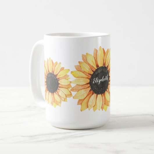 Personalisierte Blumensonnenblume Mit Monogramm Kaffeetasse (Vorderseite Links)
