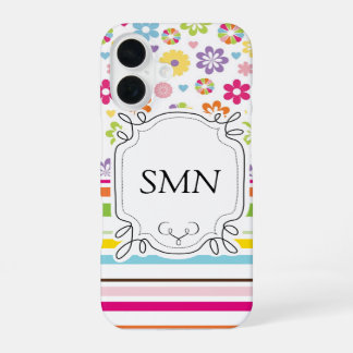 Personalisierte Blumenstreifen Handyhülle iPhone 16 Hülle