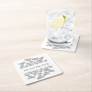 Personalisierte Blumentischsets in Schwarz-Weiß Rechteckiger Pappuntersetzer