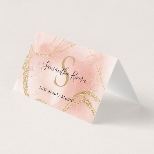 Personalisierte Blush-Marmorkarte mit Gold-Glitzer (Vorderseite)