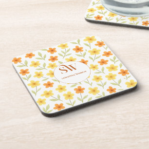 Personalisierte Blüte mit orangefarbenen und gelbe Getränkeuntersetzer