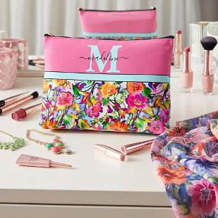 Personalisierte Blüten in Rosa und Orange Zubehörtasche