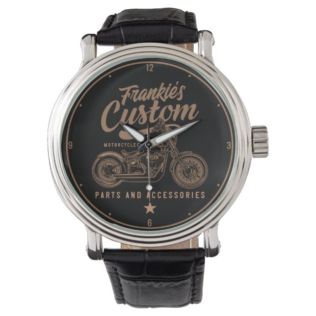 Personalisierte Bobber Motorradgarage Armbanduhr (Vorderseite)