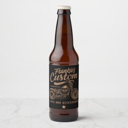 Personalisierte Bobber Motorradgarage Bierflaschenetikett (Vorderseite)