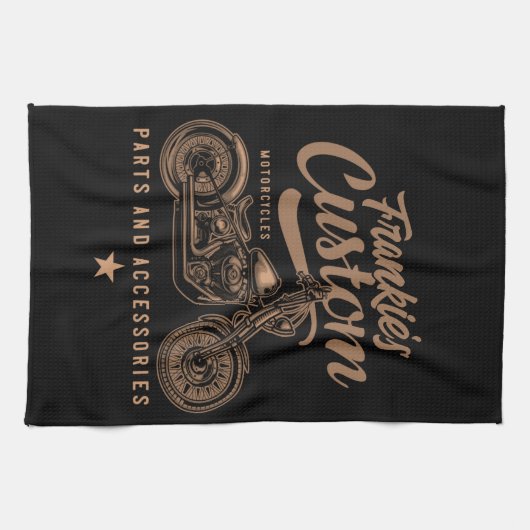 Personalisierte Bobber Motorradgarage Geschirrtuch (Horizontal)