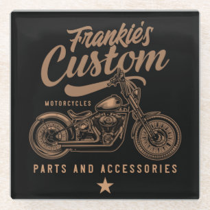 Personalisierte Bobber Motorradgarage Glasuntersetzer