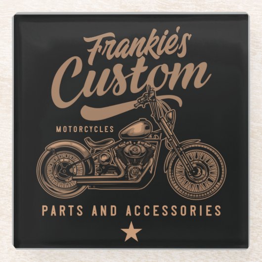 Personalisierte Bobber Motorradgarage Glasuntersetzer (Vorderseite)